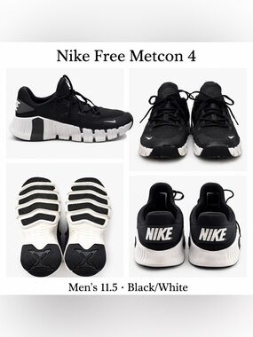 Nike Free Metcon 4 Black White Training Shoes Mens Size 11.5 CT3886-010